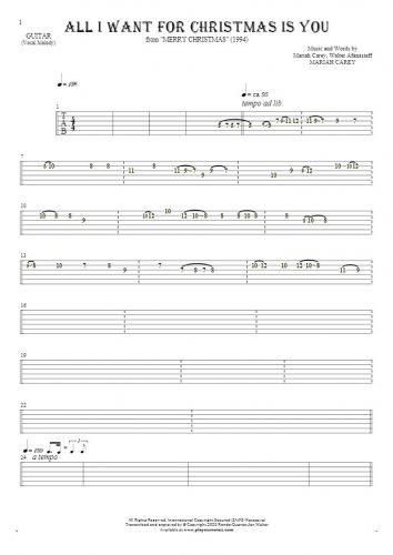 All I Want For Christmas Is You - Tablature for guitar - melody line