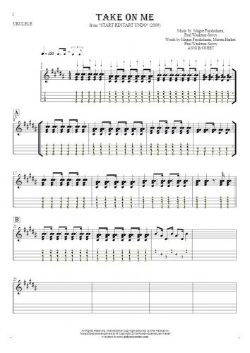 Take On Me - Notes and tablature for ukulele