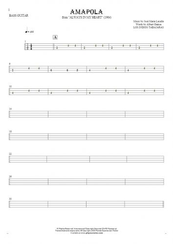 Amapola - Tabulatur für Bassgitarre