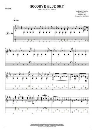 Goodbye Blue Sky - Notes and tablature for guitar solo (fingerstyle)