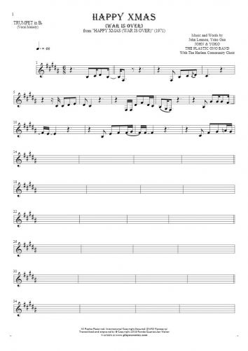 Happy Xmas (War Is Over) - Notes for trumpet - melody line