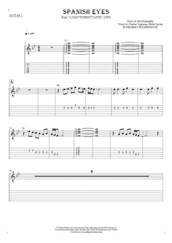 Spanish Eyes - Notes and tablature for guitar - guitar 1 part