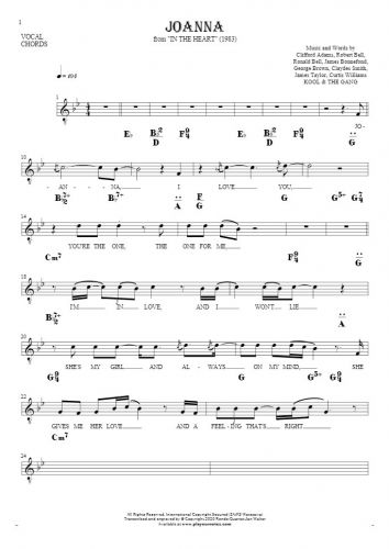 Joanna - Notes, lyrics and chords for vocal with accompaniment