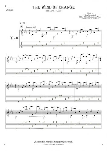 The Wind of Change - Notes and tablature for guitar