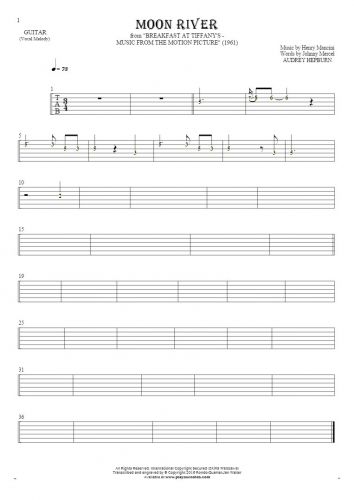 Moon River - Tablature (rhythm. values) for guitar - melody line