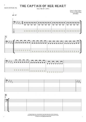 The Captain of Her Heart - Notes and tablature for bass guitar (5-str.)