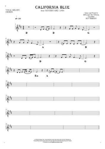 California Blue - Notes and chords for solo voice with accompaniment