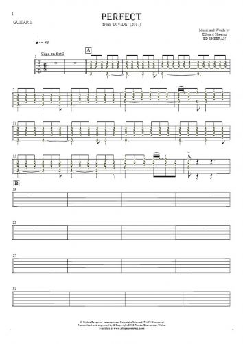 Perfect - Tablature (rhythm. values) for guitar - guitar 1 part