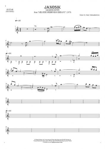 Janosik - Leading Motif - Notes for guitar - melody line