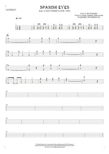 Spanish Eyes - Tablature (rhythm. values) for mandolin