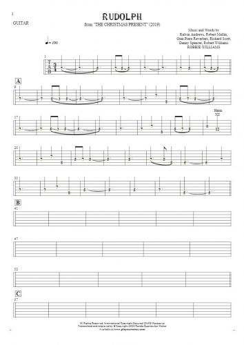 Rudolph - Tablature (rhythm. values) for guitar
