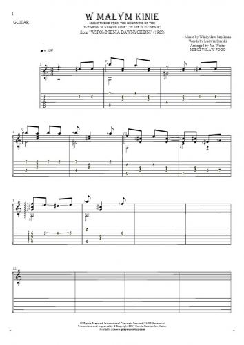 In the small cinema - Notes and tablature for guitar solo (fingerstyle)