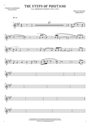 The Steps of Positano - Notes for tenor saxophone - trumpet