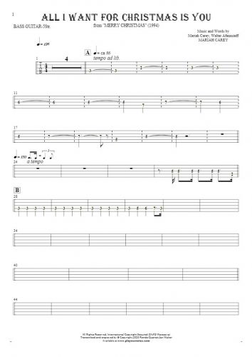 All I Want For Christmas Is You - Tablature (rhythm. values) for bass guitar (5-str.)