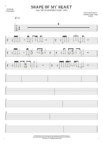 Shape Of My Heart - Tablature (rhythm. values) for guitar