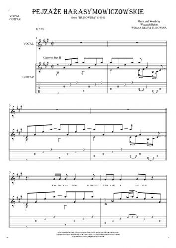 Pejzaże harasymowiczowskie - Notes, tablature and lyrics for vocal and guitar