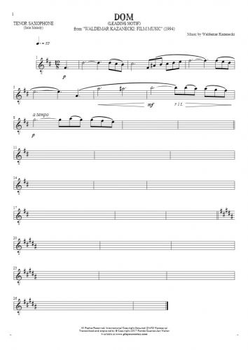 The House - Leading Motif - Notes for tenor saxophone - melody line