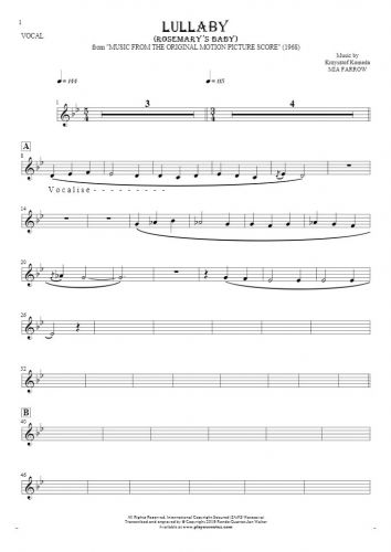 Lullaby - Rosemary's Baby - Notes for vocal - melody line