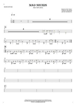 Mad Sounds - Tablature (rhythm. values) for bass guitar