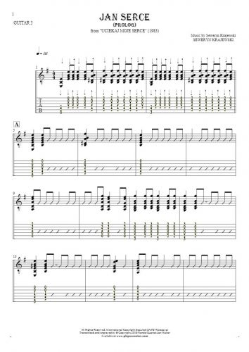 Jan Serce - Prolog - Notes and tablature for guitar - guitar 3 part