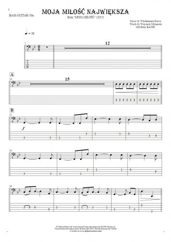 Moja miłość największa - Notes and tablature for bass guitar (5-str.)