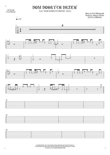Dom dobrych drzew - Tablature (rhythm. values) for guitar - melody line