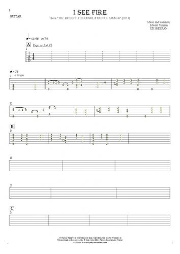 I See Fire - Tablature for guitar