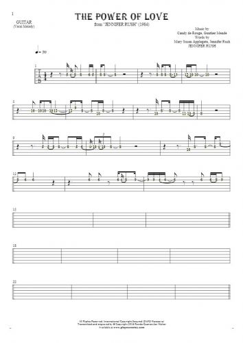 The Power Of Love - Tablature (rhythm values) for guitar