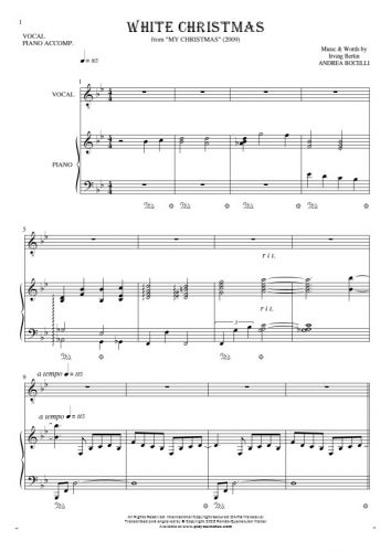 White Christmas - Notes and lyrics for vocal with accompaniment