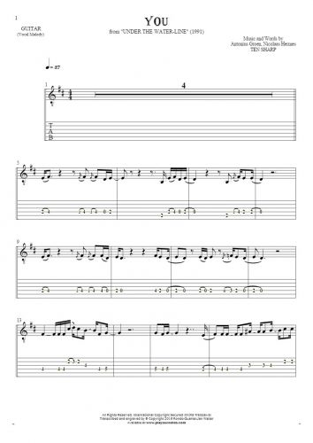 You - Notes and tablature for guitar - melody line