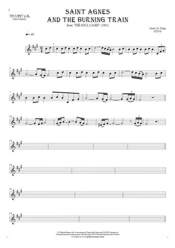 Saint Agnes And The Burning Train - Notes for trumpet - melody line
