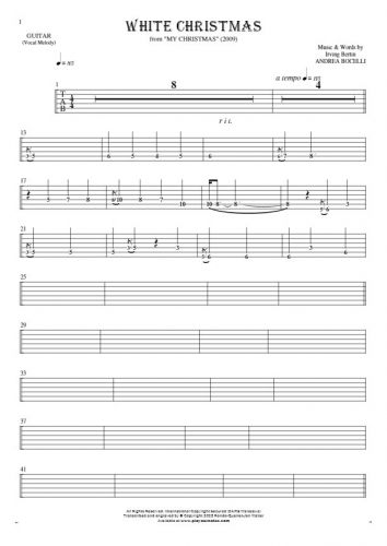 White Christmas - Tablature (rhythm. values) for guitar - melody line