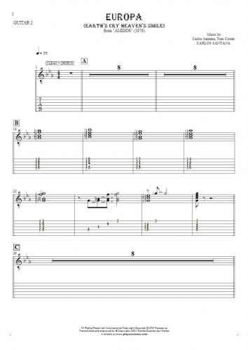 Europa (Earth's Cry Heaven's Smile) - Notes and tablature for guitar - guitar 2 part