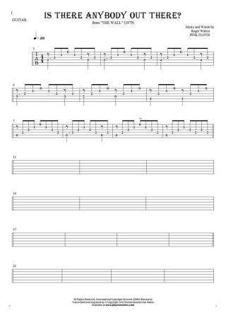 Is There Anybody Out There? - Tablature (rhythm. values) for guitar solo (fingerstyle)