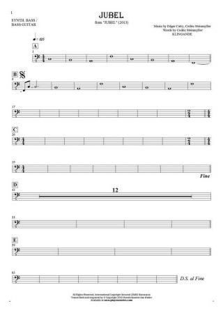 Jubel - Notes for synthetic bass or bass guitar
