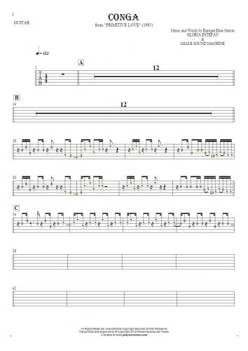 Conga - Tablature (rhythm values) for guitar