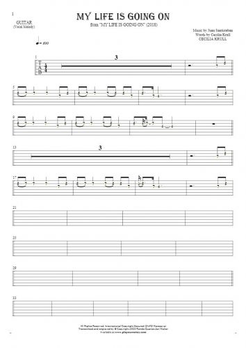 My Life Is Going On - Tablature (rhythm. values) for guitar - melody line
