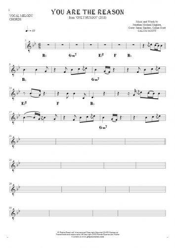 You Are The Reason - Notes and chords for solo voice with accompaniment