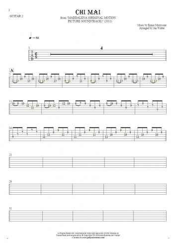 Chi Mai - Tablature (rhythm values) for guitar - guitar 2 part
