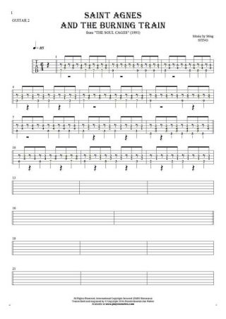 Saint Agnes And The Burning Train - Tablature (rhythm values) for guitar - guitar 2 part