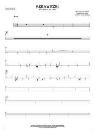 Rękawiczki - Tabulatur (Rhythm Werte) für Bassgitarre