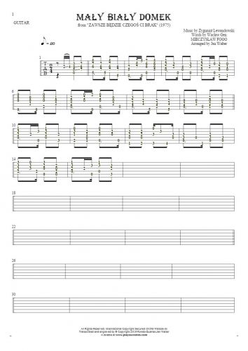 Mały biały domek - Tablature (rhythm values) for guitar solo (fingerstyle)