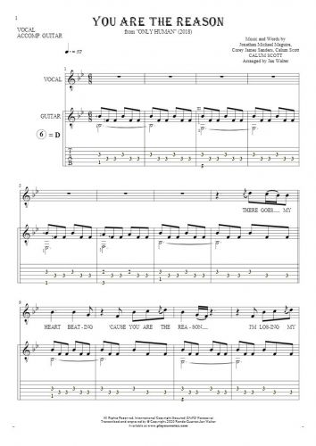You Are The Reason - Notes, tablature and lyrics for vocal with guitar accompaniment