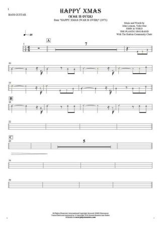 Happy Xmas (War Is Over) - Tablature (rhythm values) for bass guitar