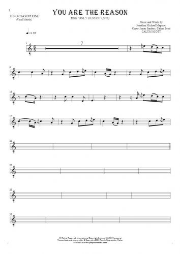 You Are The Reason - Notes for tenor saxophone - melody line