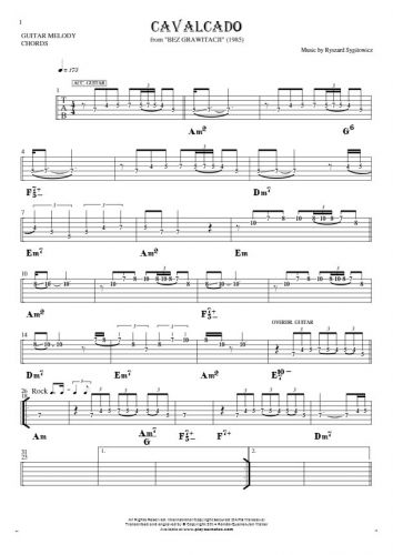 Cavalcado - Tablature (rhythm. values) and chords for solo voice with accompaniment