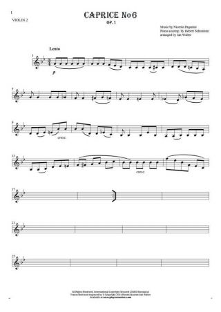 Caprice No 6 op.1 - Notes for violin - violin 2 part