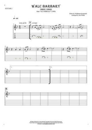 Walc Barbary (Noce i Dnie) - Notes and tablature for guitar - guitar 2 part