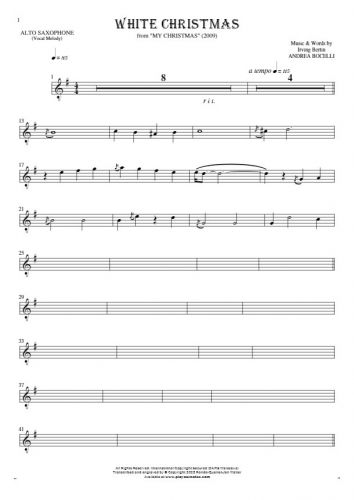White Christmas - Notes for alto saxophone - melody line
