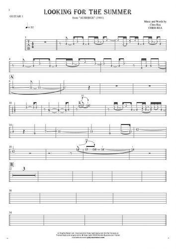 Looking For The Summer - Tablature (rhythm. values) for guitar - guitar 1 part
